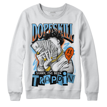 Dunk Low Futura University Blue DopeSkill Sweatshirt Sorry I've Been Trappin Graphic Streetwear - White