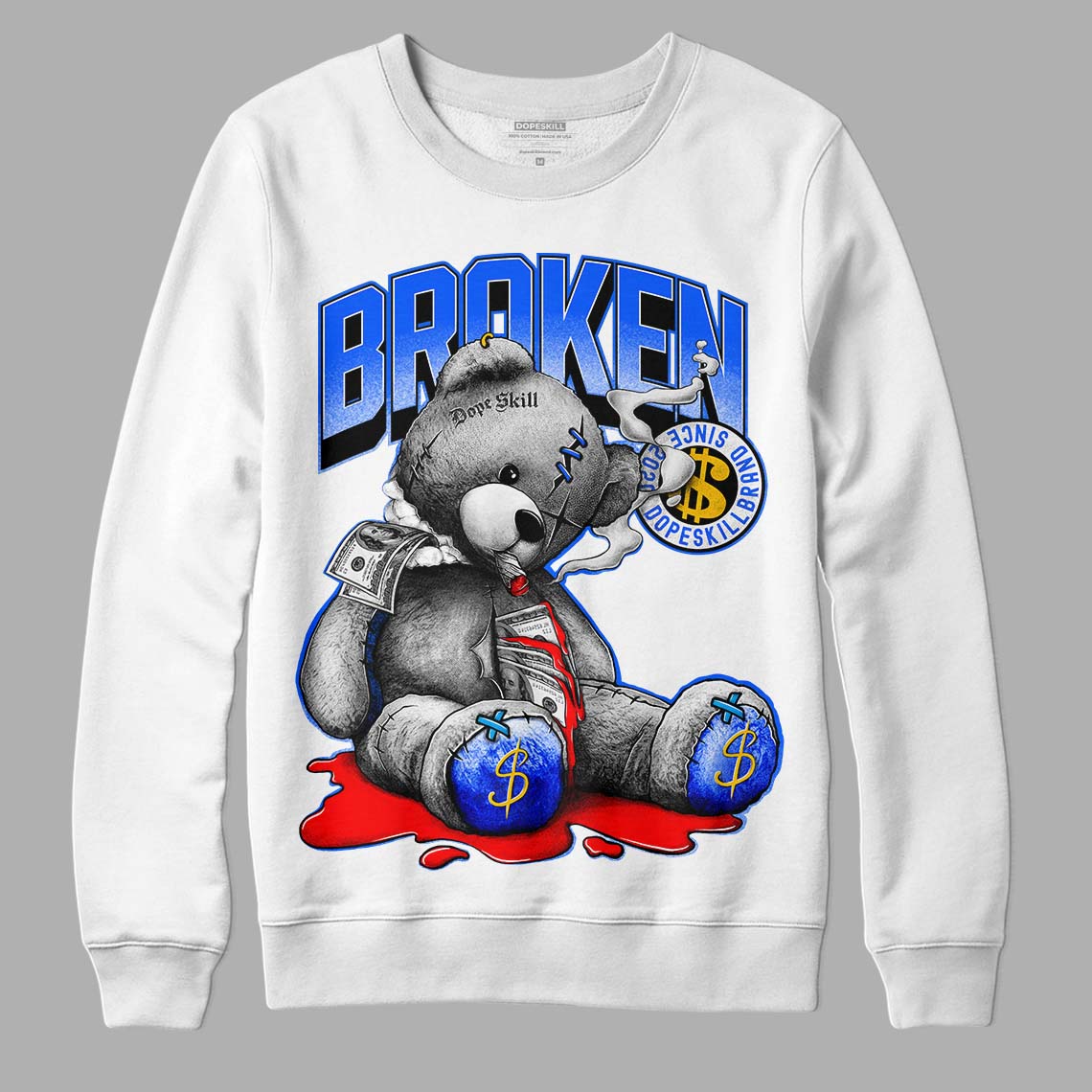 Royal Blue Sneakers DopeSkill Sweatshirt Sick Bear Graphic Streetwear - White