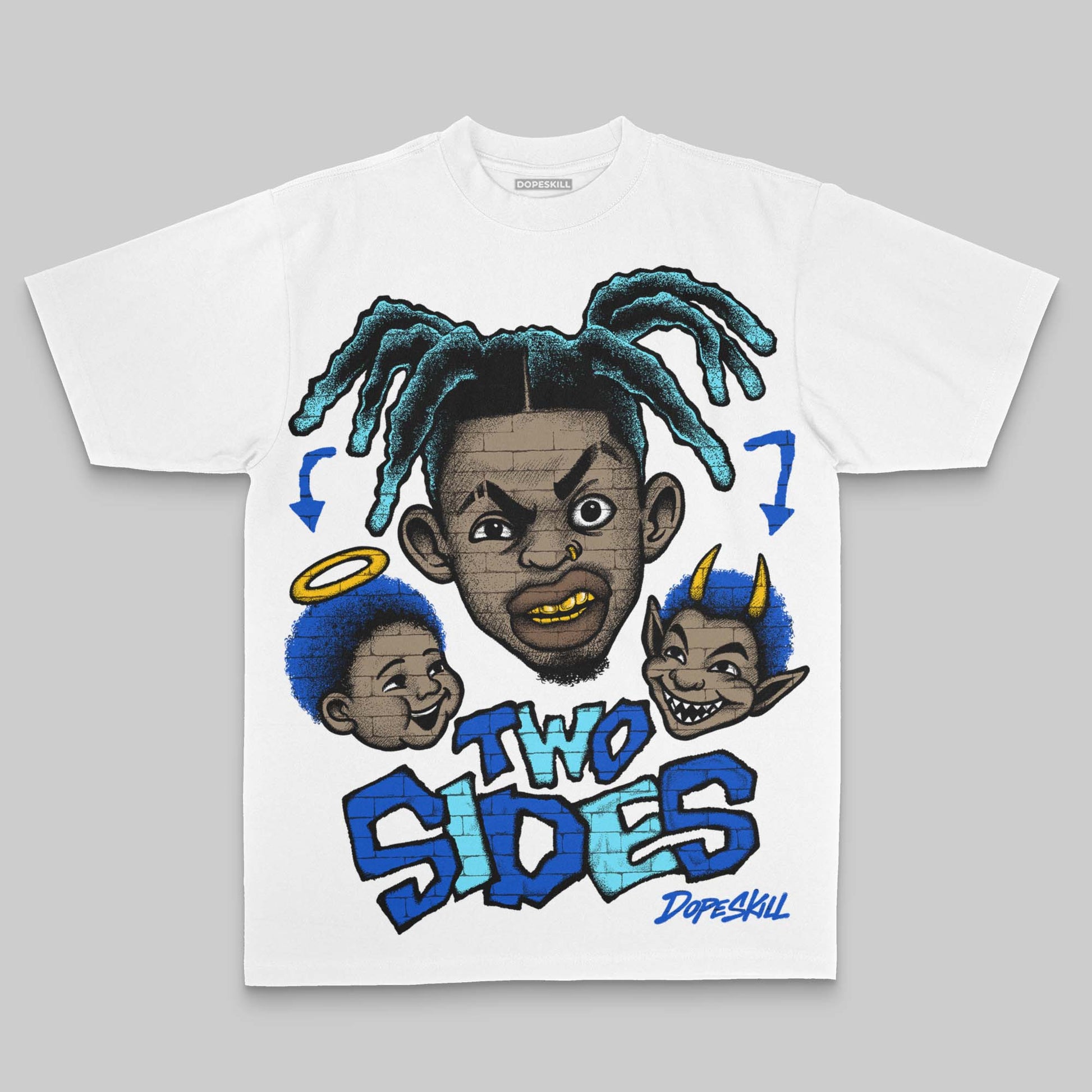 Royal Blue Oversize Print Two Sides DopeSkill Graphic Premium T-shirt Streetwear - White