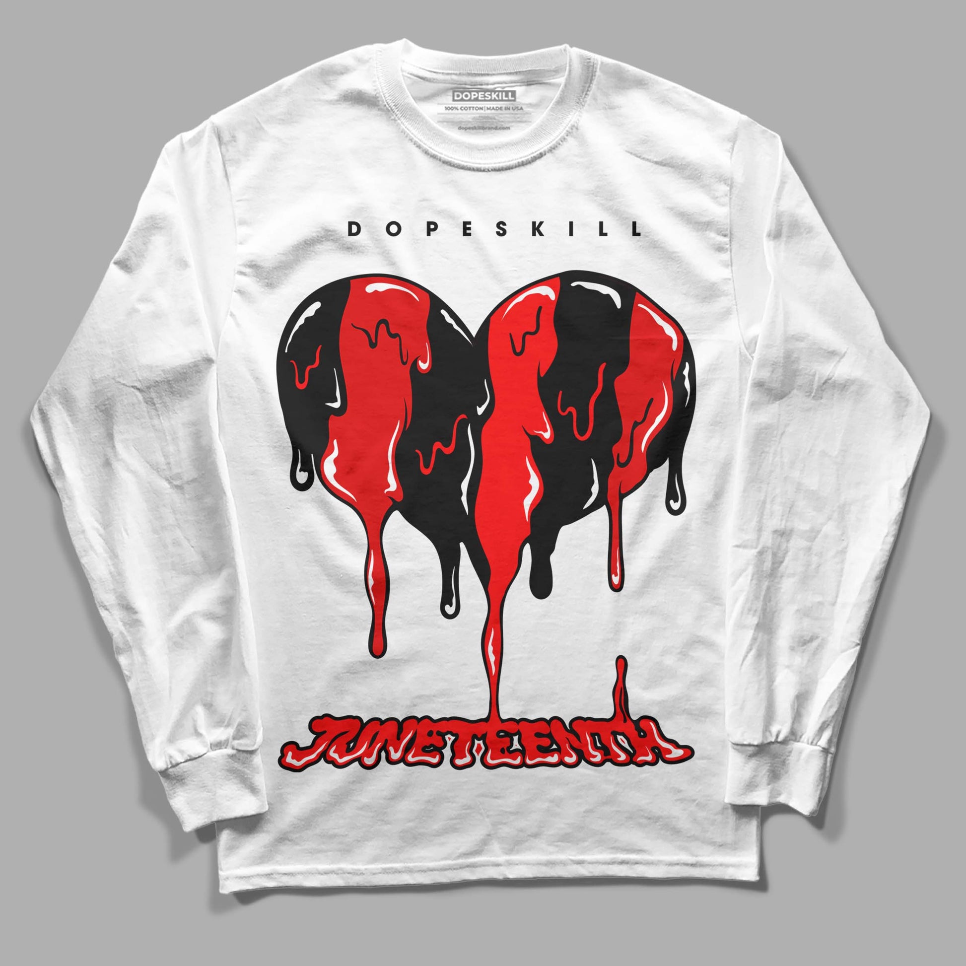 Jordan 1 Retro High OG "Satin Bred" DopeSkill Long Sleeve T-Shirt Juneteenth Heart Graphic Streetwear - White 