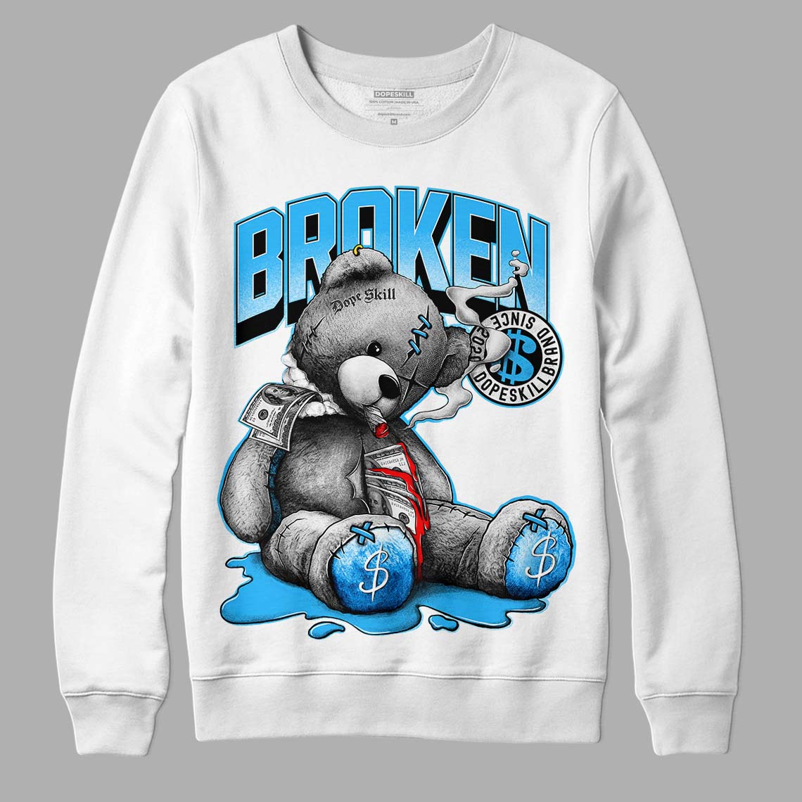 Jordan 1 High Retro OG “University Blue” DopeSkill Sweatshirt Sick Bear Graphic Streetwear - White