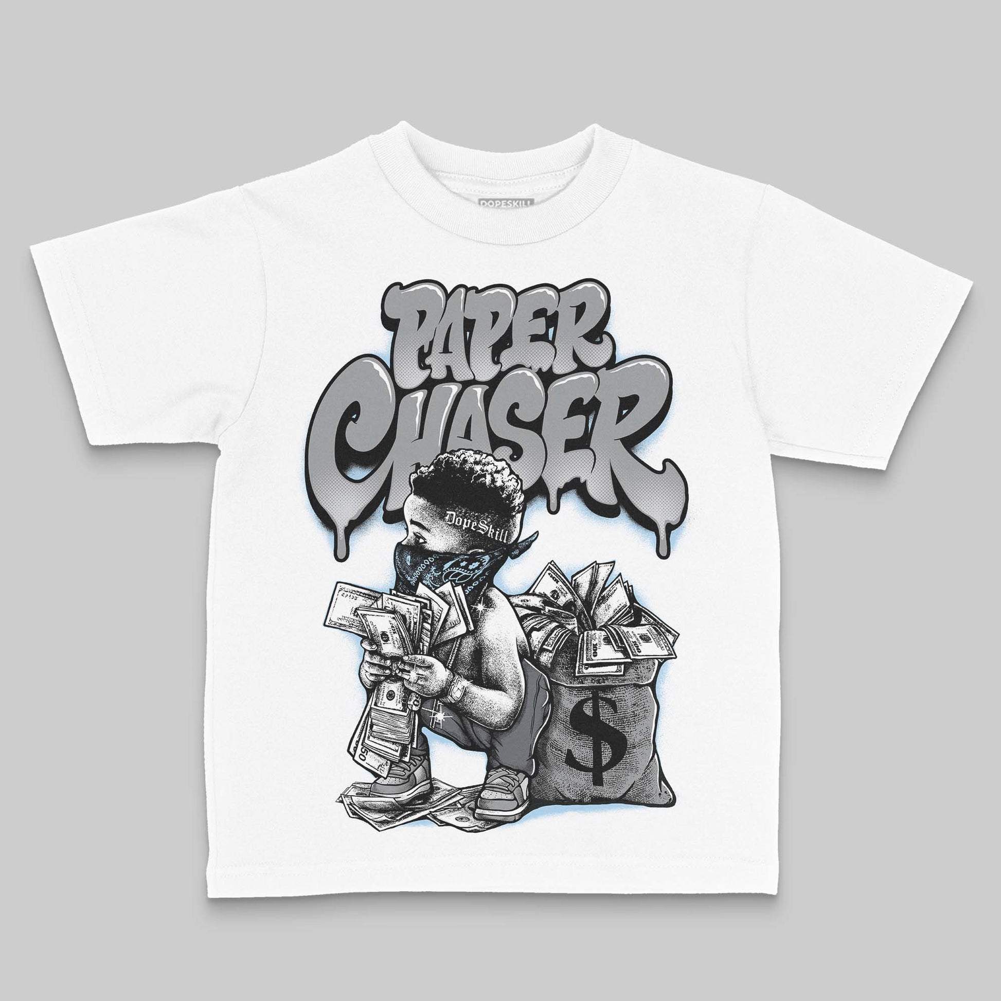 Jordan 5 Retro Wolf Grey (2026) DopeSkill Toddler Kids T-shirt Paper Chaser Boy Graphic Streetwear - White 