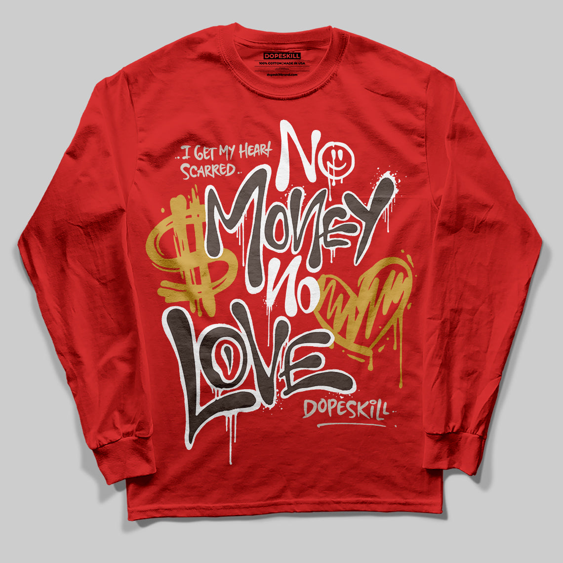 Adidas Samba OG Cloud White Better Scarlet Supplier Colour DopeSkill Long Sleeve T-Shirt No Money No Love Typo Graphic Streetwear - Red