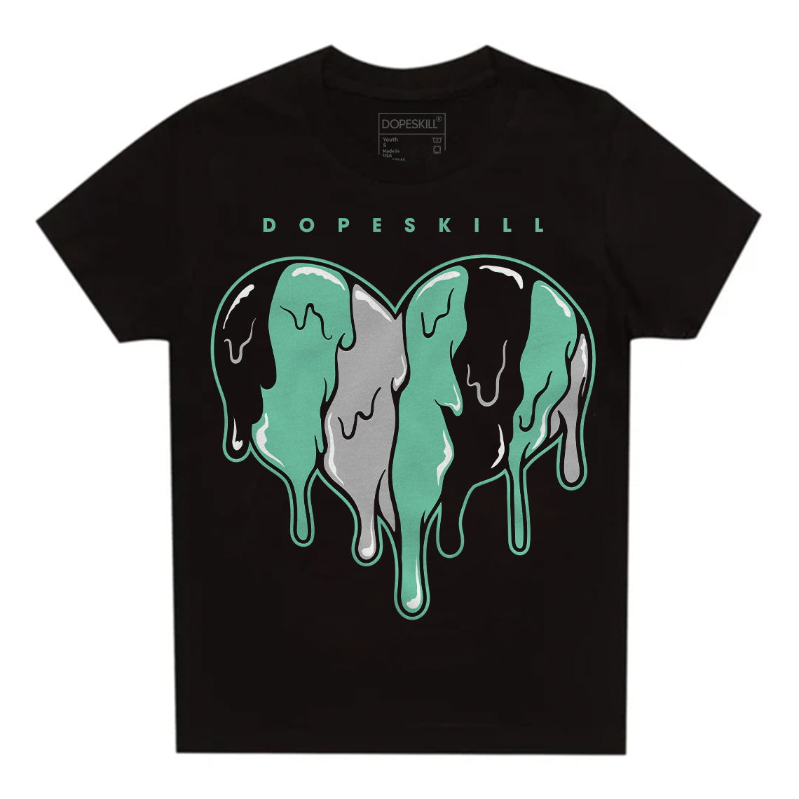 Jordan 1 High OG Green Glow DopeSkill Toddler Kids T-shirt Slime Drip Heart Graphic Streetwear - Black