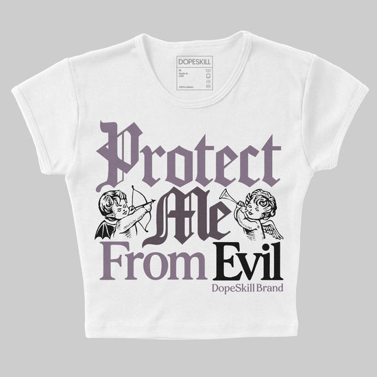 A Ma Maniére x Air Jordan 3 Black Violet Ore DopeSkill Women's Crop Top Protect Me From Evil Graphic Streetwear - White 