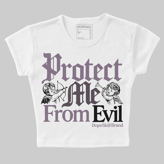 A Ma Maniére x Air Jordan 3 Black Violet Ore DopeSkill Women's Crop Top Protect Me From Evil Graphic Streetwear - White 