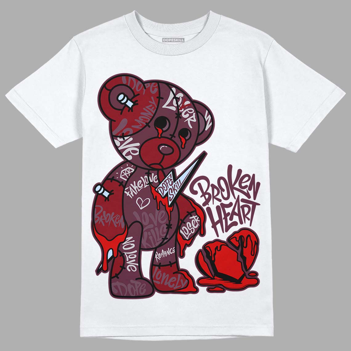 Jordan 5 Retro Burgundy (2023) DopeSkill T-Shirt Broken Heart Graphic Streetwear - White