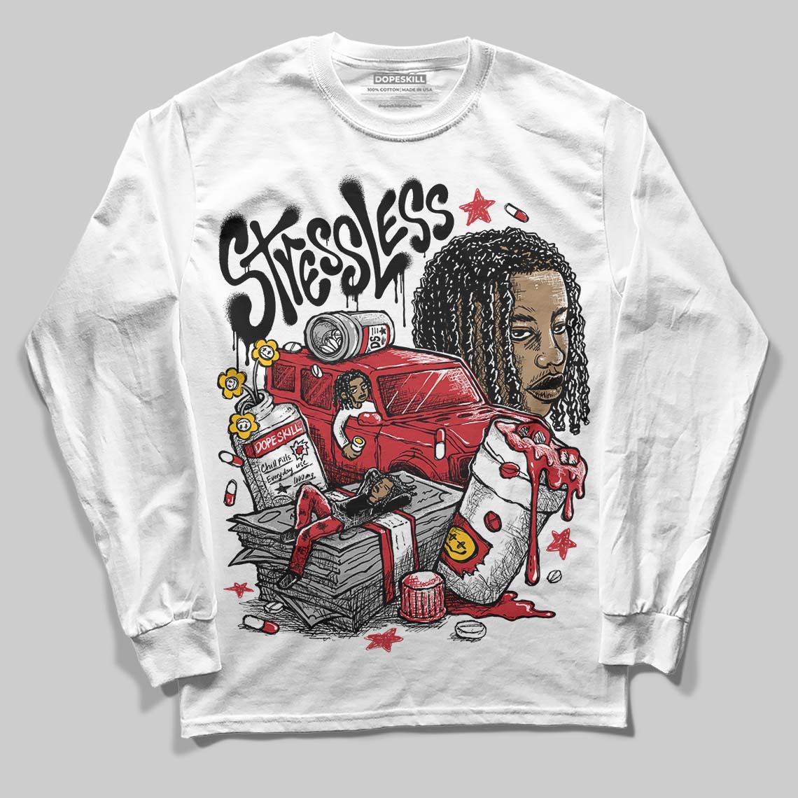 Jordan 1 Low OG "Chicago" DopeSkill Long Sleeve T-Shirt Stressless Graphic Streetwear - White