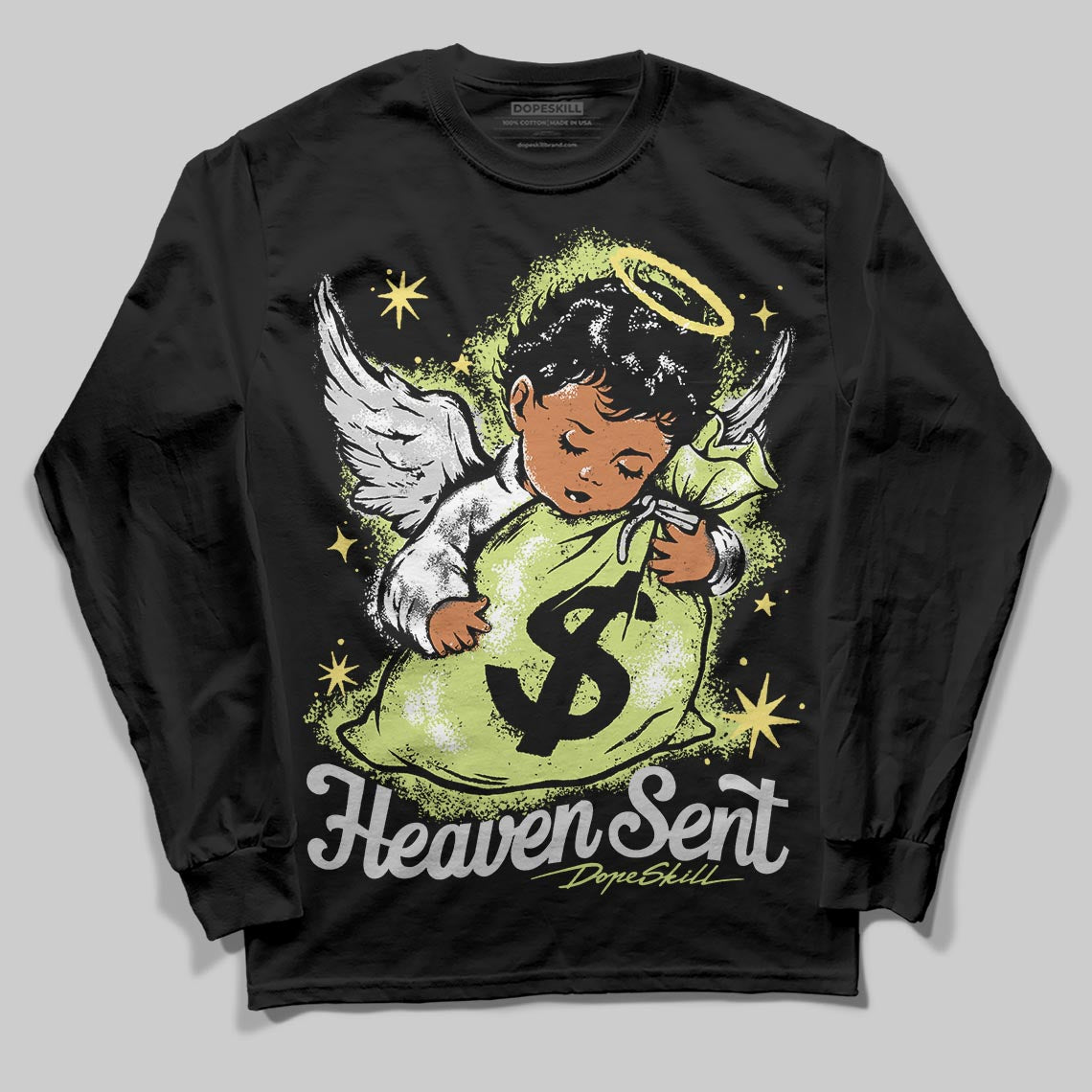 Jordan 4 GS “Light Lemon Twist” DopeSkill Long Sleeve T-Shirt Heaven Sent Graphic Streetwear - black