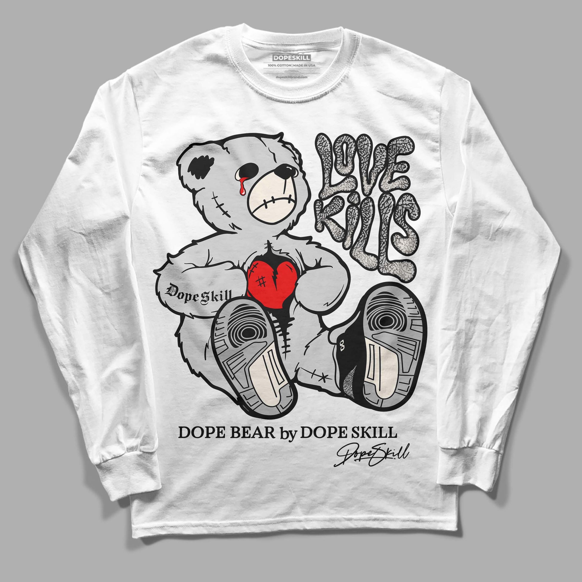 Jordan 3 “Off Noir” DopeSkill Long Sleeve T-Shirt Love Kills Graphic Streetwear - White