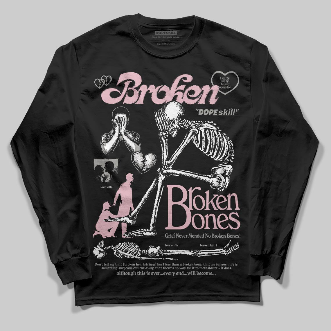 Air Max 95 OG “Pink Foam” DopeSkill Long Sleeve T-Shirt Broken Bones Graphic Streetwear - Black