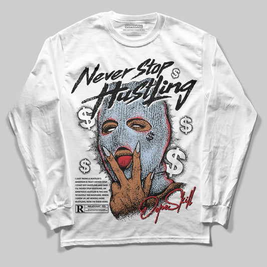 Jordan 5 Retro OG Black Metallic Reimagined DopeSkill Long Sleeve T-Shirt Never Stop Hustling Graphic Streetwear - White