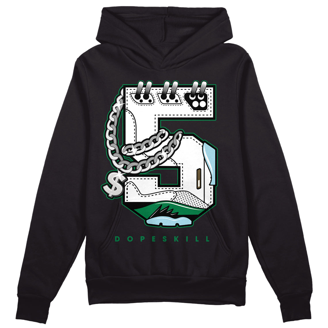 Jordan 5 “Lucky Green” DopeSkill Hoodie Sweatshirt No.5 Graphic Streetwear - Black