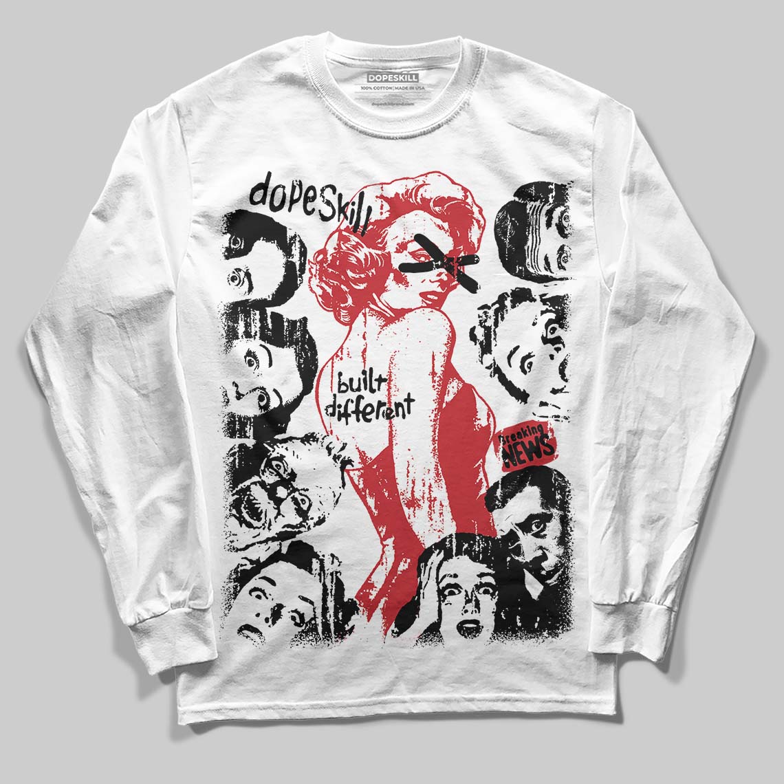 Jordan 5 Retro Fire Red Black Tongue (2025) DopeSkill Long Sleeve T-Shirt Built Different Graphic Streetwear - White 