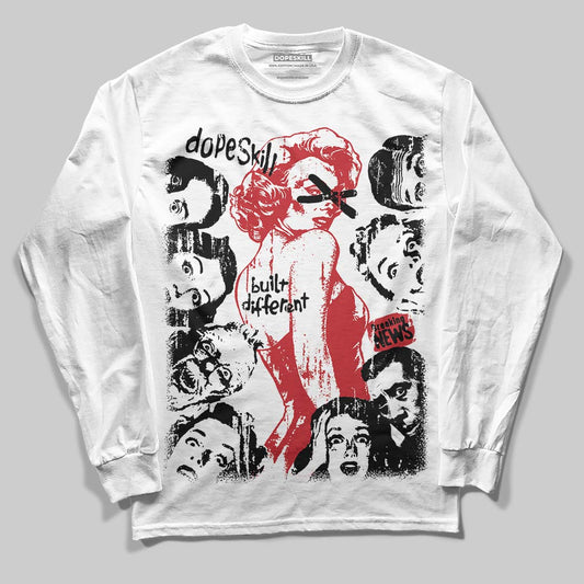 Jordan 5 Retro Fire Red Black Tongue (2025) DopeSkill Long Sleeve T-Shirt Built Different Graphic Streetwear - White 
