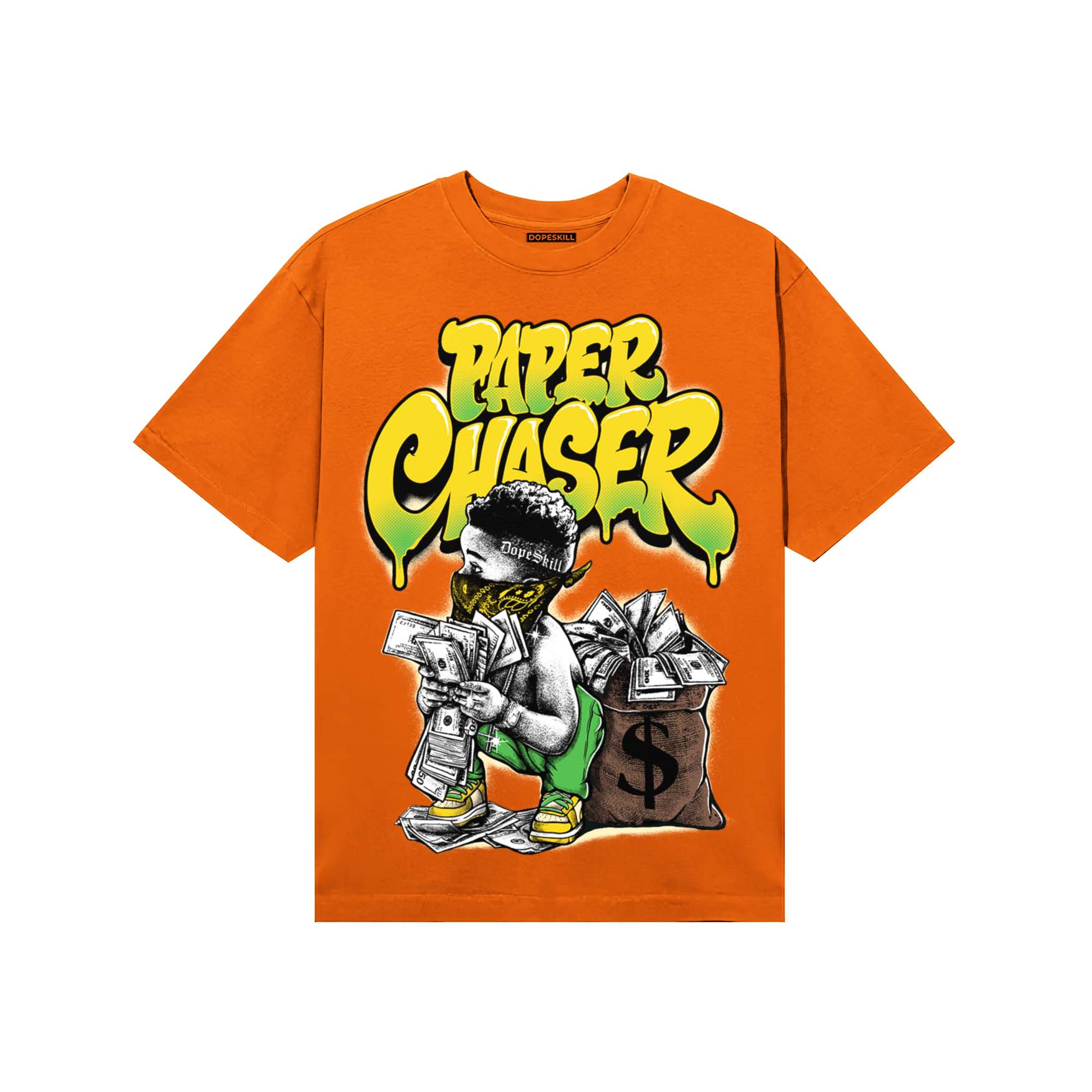 Orange, Black and White Sneakers DopeSkill T-Shirt Paper Chaser Boy Graphic Streetwear - Orange