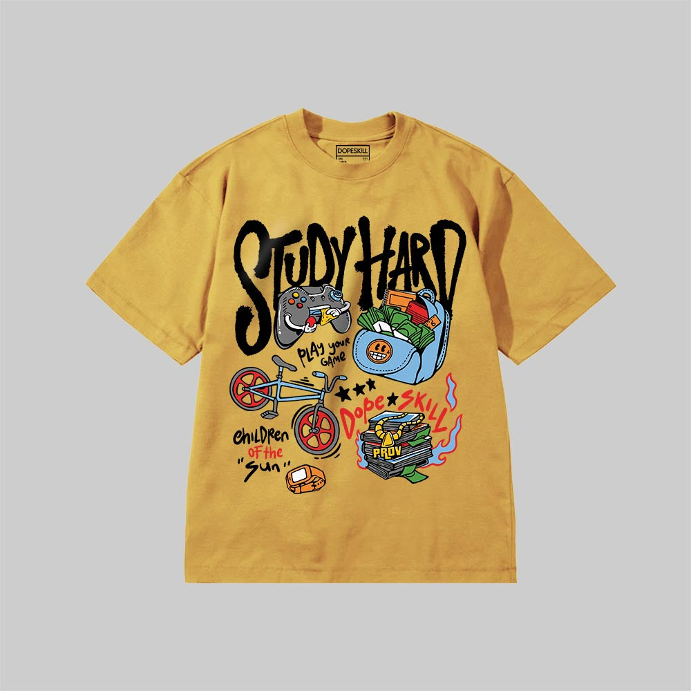 Study Hard DopeSkill Premium T-shirt Streetwear - Mustard