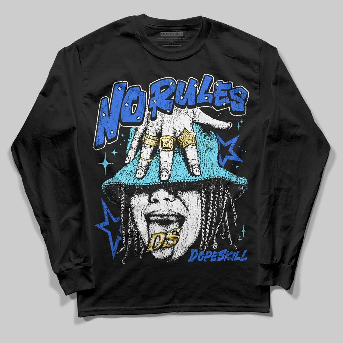 Royal Blue Sneakers DopeSkill Long Sleeve T-Shirt No Rules Graphic Streetwear - Black