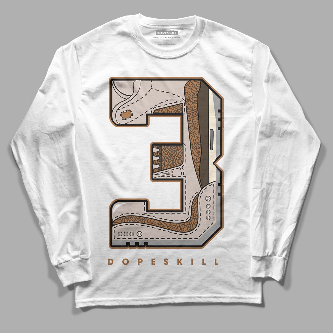 Jordan 3 Retro Palomino DopeSkill Long Sleeve T-Shirt No.3 Graphic Streetwear - White