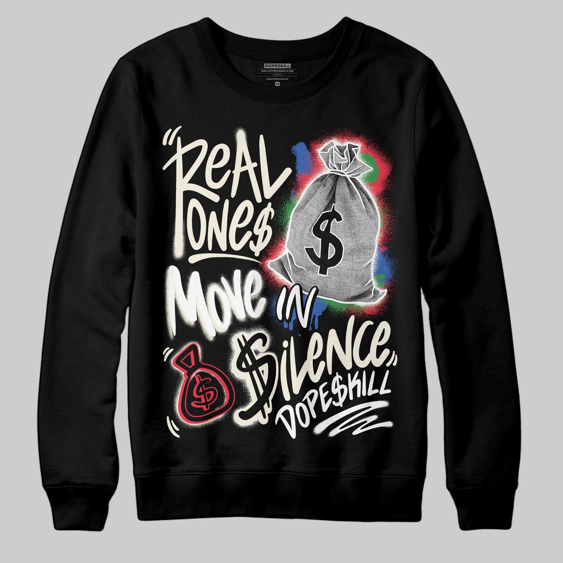 Jordan 11 Retro 285 Atlanta DopeSkill Sweatshirt Real Ones Move In Silence Graphic Streetwear - black