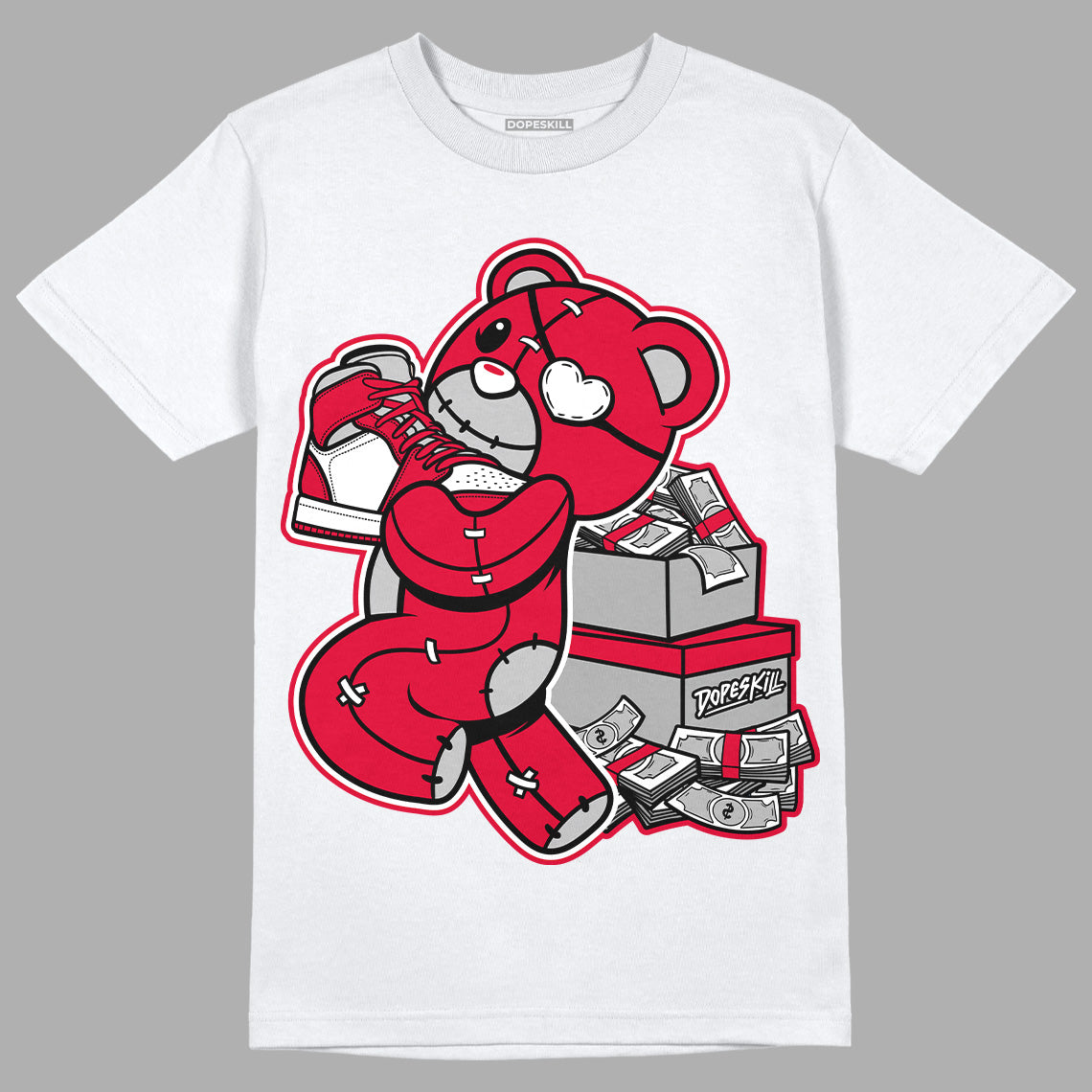 Jordan 1 Retro High OG Varsity Red/Newstalgia DopeSkill T-Shirt Bear Steals Sneaker Graphic Streetwear - White