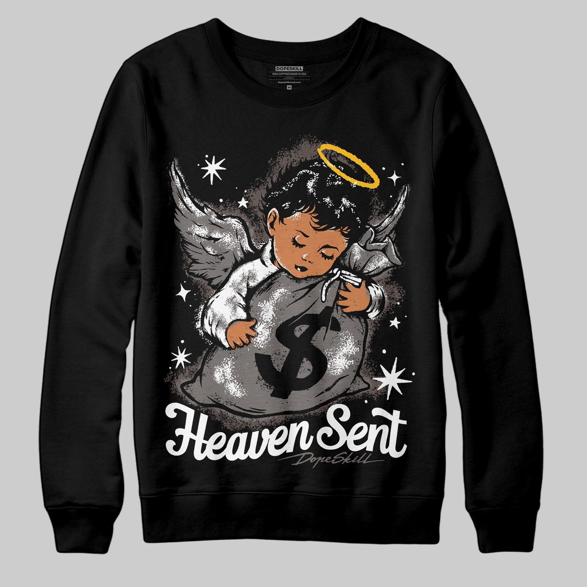 Jordan 4 Retro Cave Stone DopeSkill Sweatshirt Heaven Sent Graphic Streetwear - Black