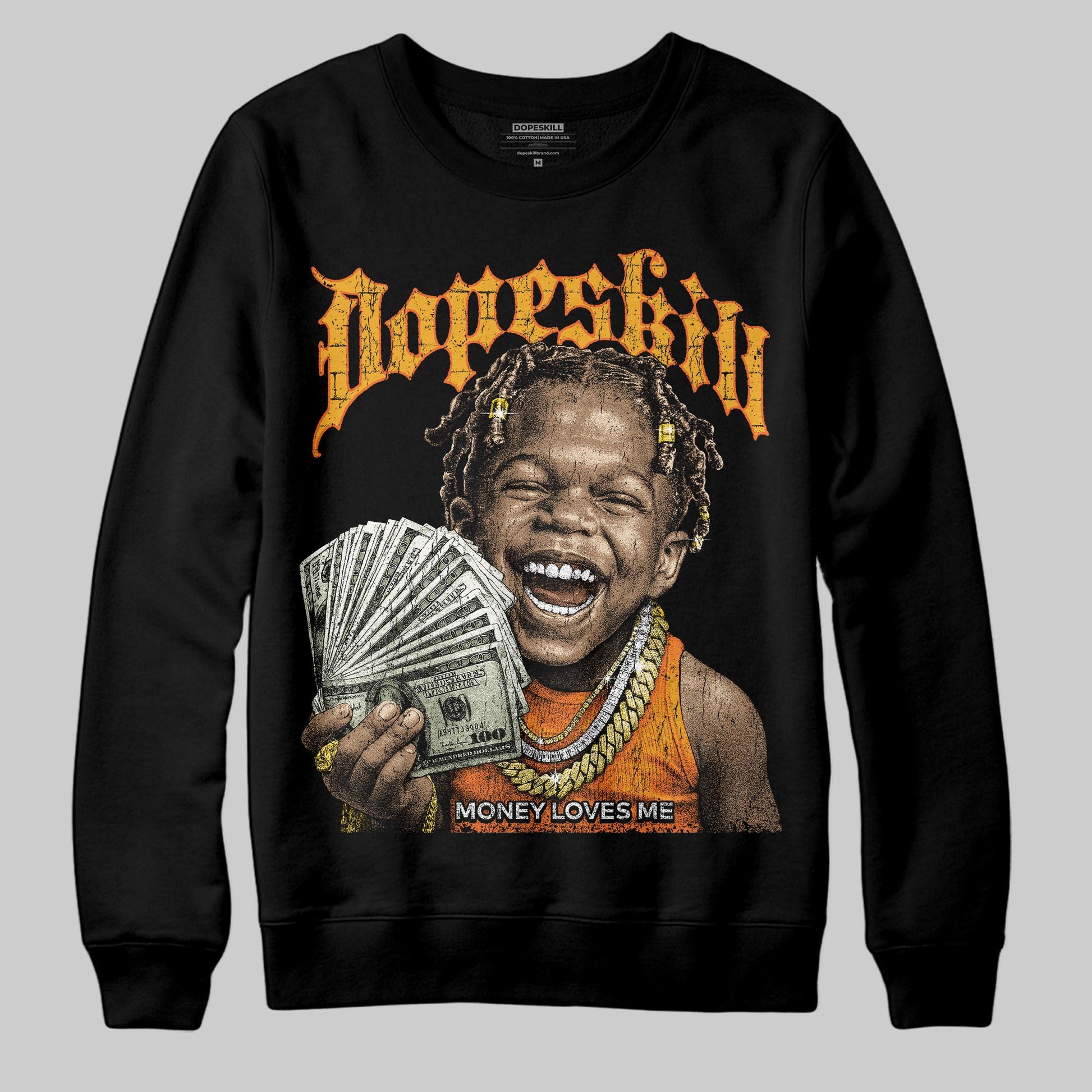 Orange, Black and White Sneakers DopeSkill Sweatshirt Money Loves Me Graphic Streetwear - Black