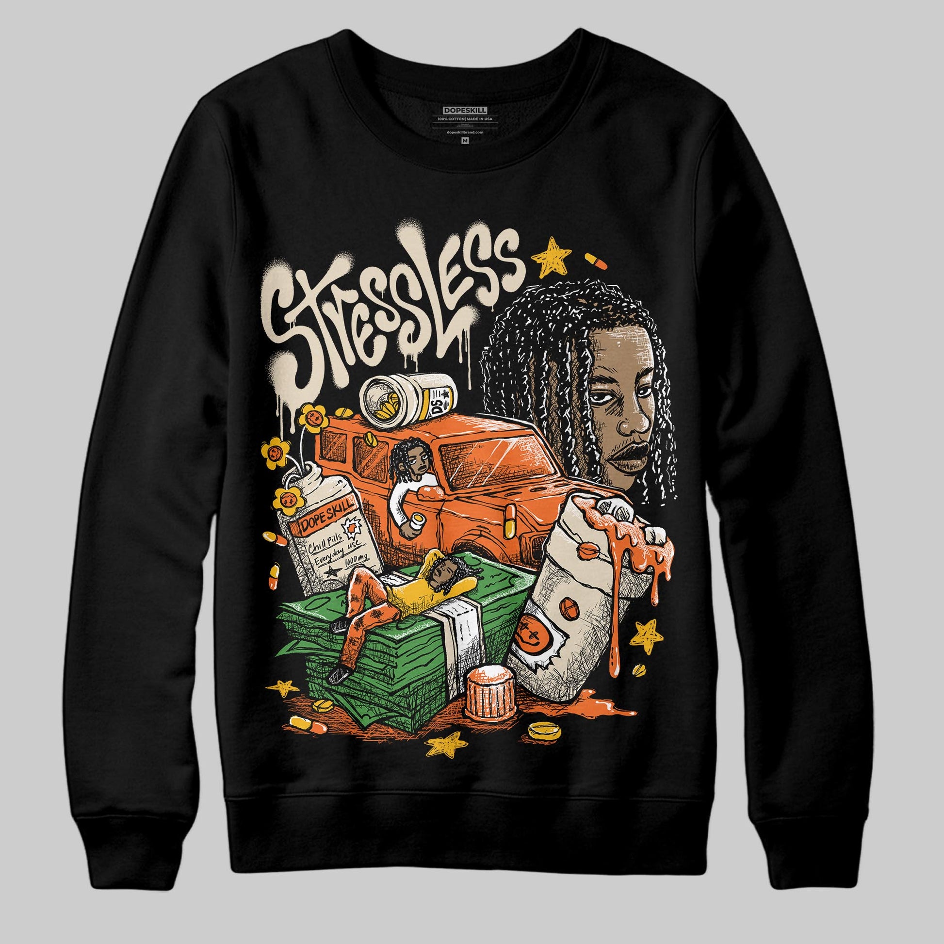 Jordan 3 “Starfish” DopeSkill Sweatshirt Stressless Graphic Streetwear - Black
