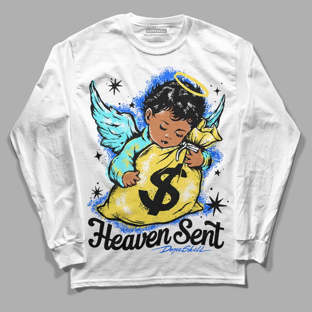 Jordan 5 Aqua DopeSkill Long Sleeve T-Shirt Heaven Sent Graphic Streetwear - White