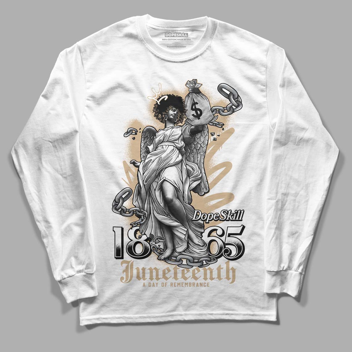 TAN Sneakers DopeSkill Long Sleeve T-Shirt Juneteenth Graphic Streetwear - White