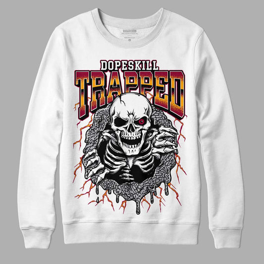 Jordan 3 Cardinal Red DopeSkill Sweatshirt Trapped Halloween Graphic Streetwear - White