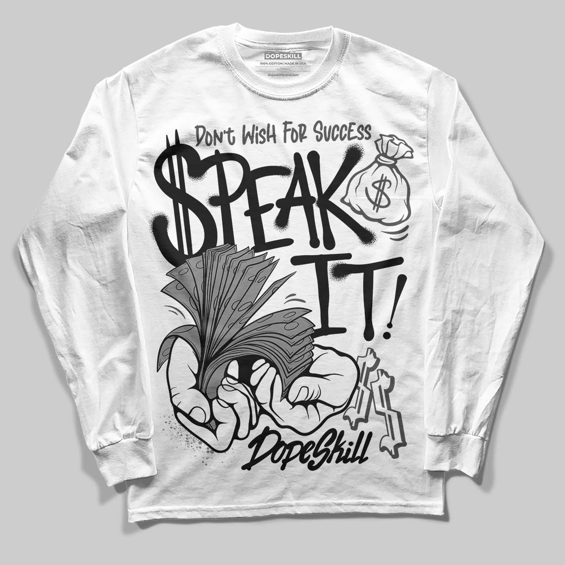 Jordan 4 “Black Cat” (2025) DopeSkill Long Sleeve T-Shirt Speak It Graphic Streetwear - White