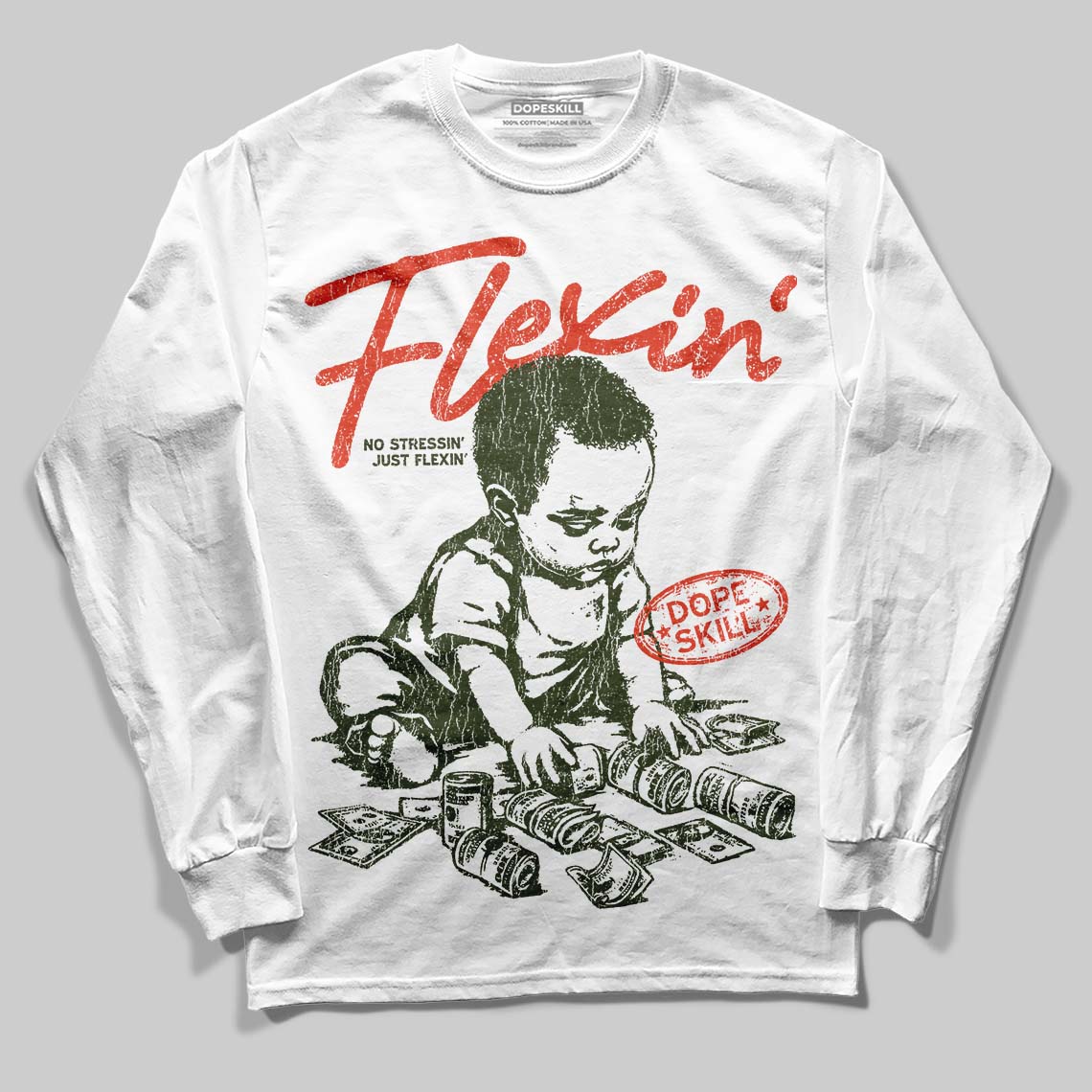 Olive Sneakers DopeSkill Long Sleeve T-Shirt Flexin' Graphic Streetwear - White