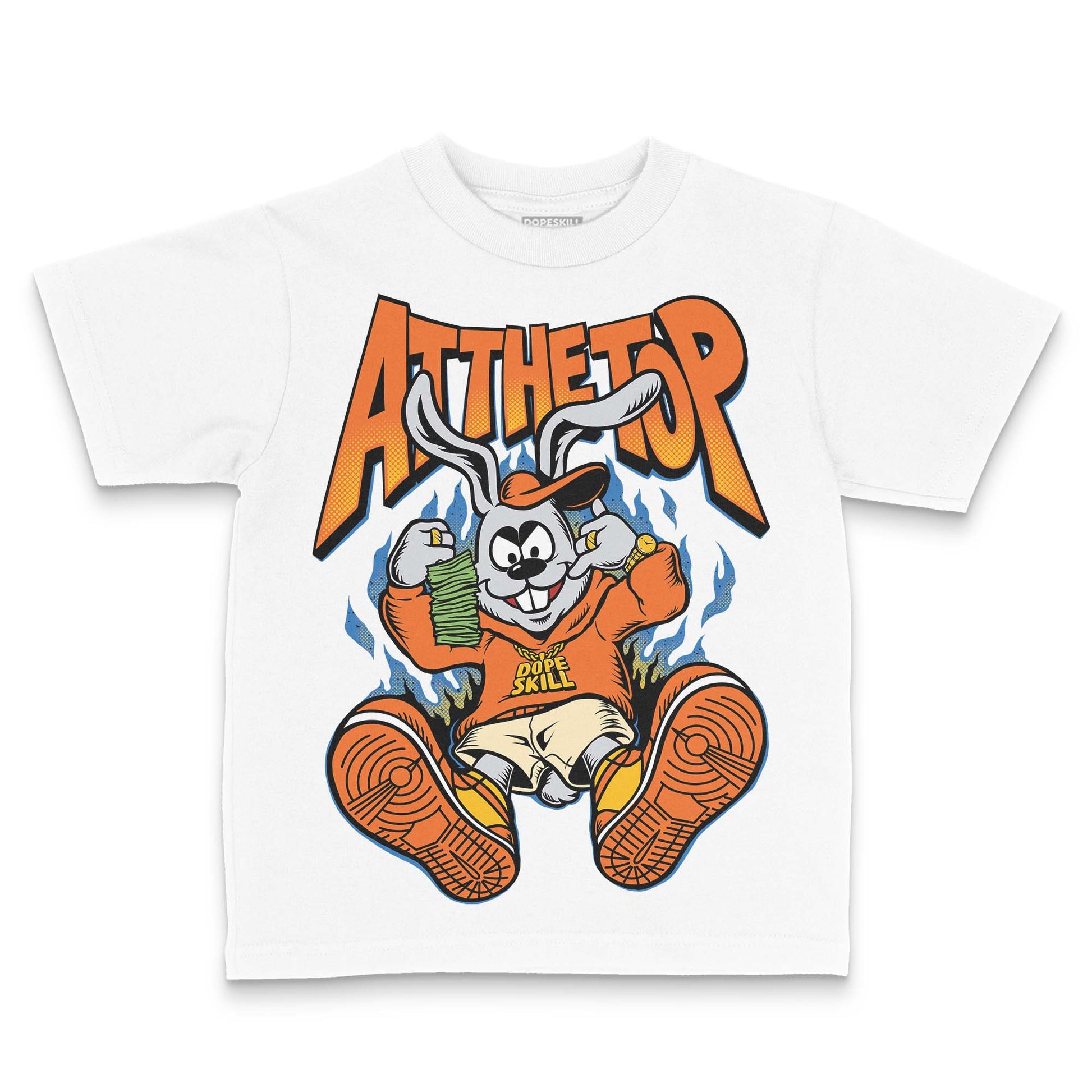 Orange, Black and White Sneakers DopeSkill Toddler Kids T-shirt At The Top Graphic Streetwear - White