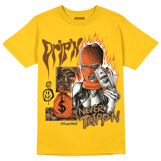 Yellow Sneakers DopeSkill Gold T-Shirt Drip'n Never Tripp'n Graphic Streetwear 