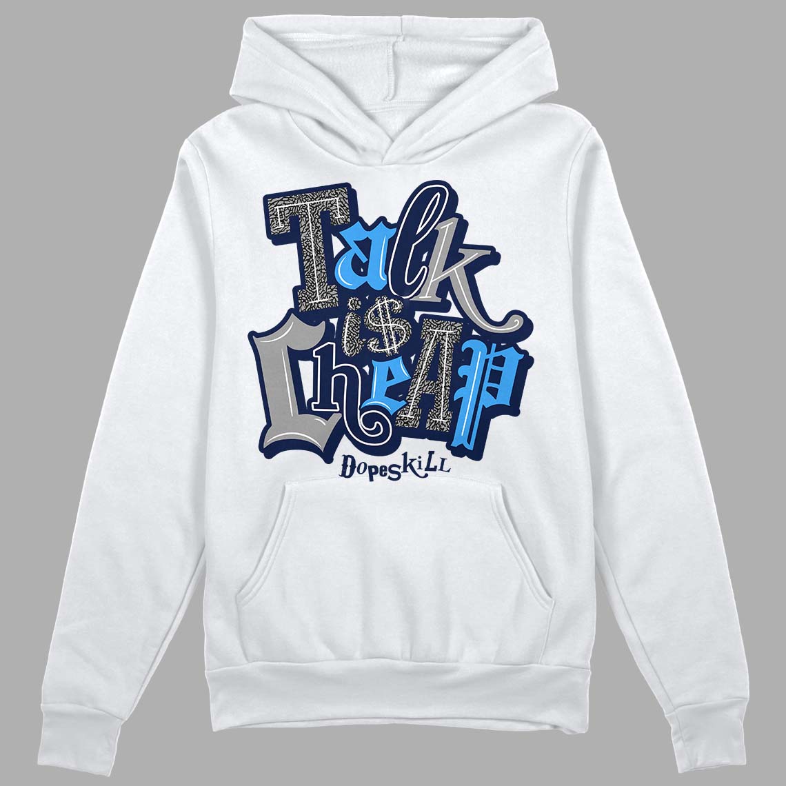 Jordan 3 "Midnight Navy"  DopeSkill Hoodie Sweatshirt Talk Is Chip Graphic Streetwear - White 