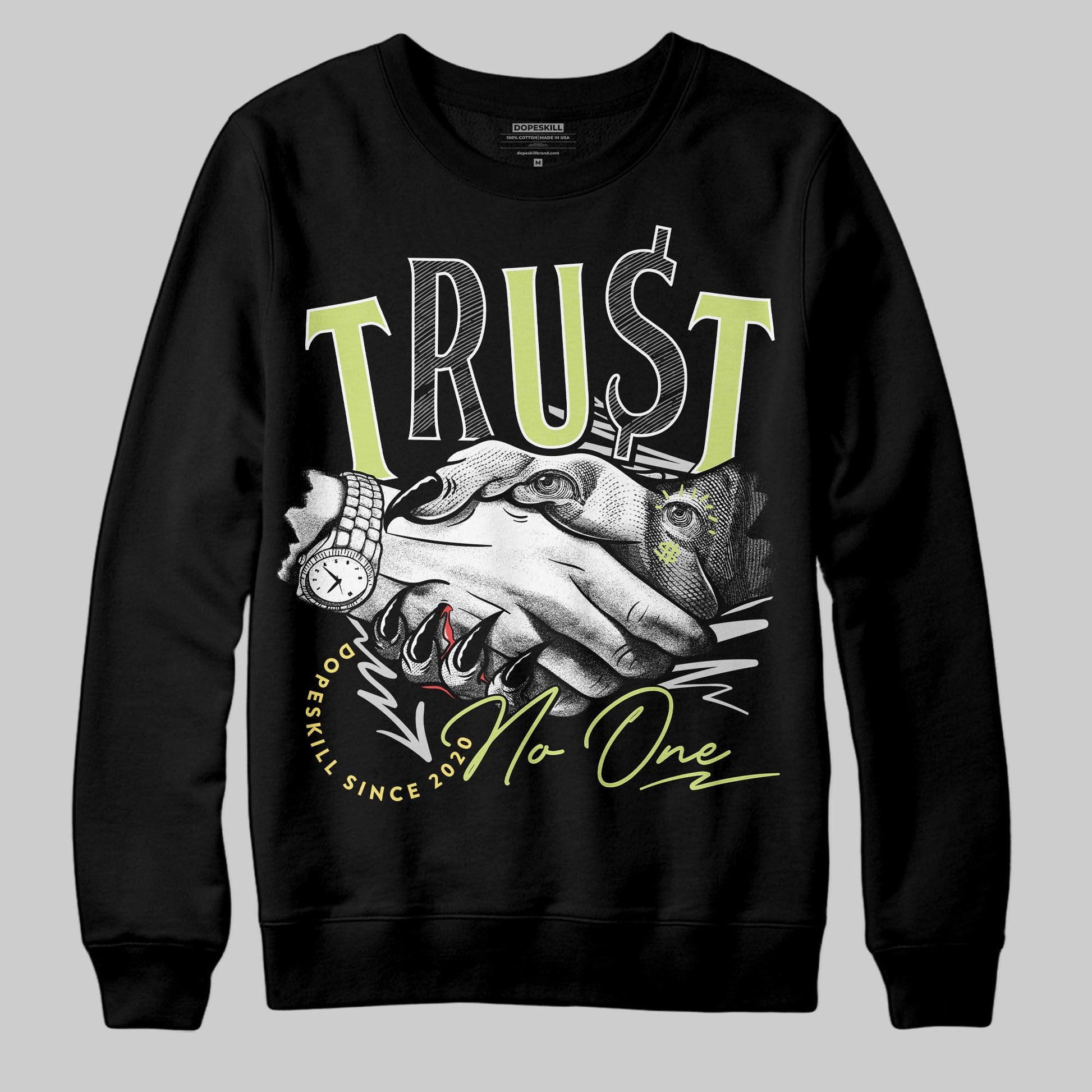 Jordan 4 GS “Light Lemon Twist” DopeSkill Sweatshirt Trust No One Graphic Streetwear - Black