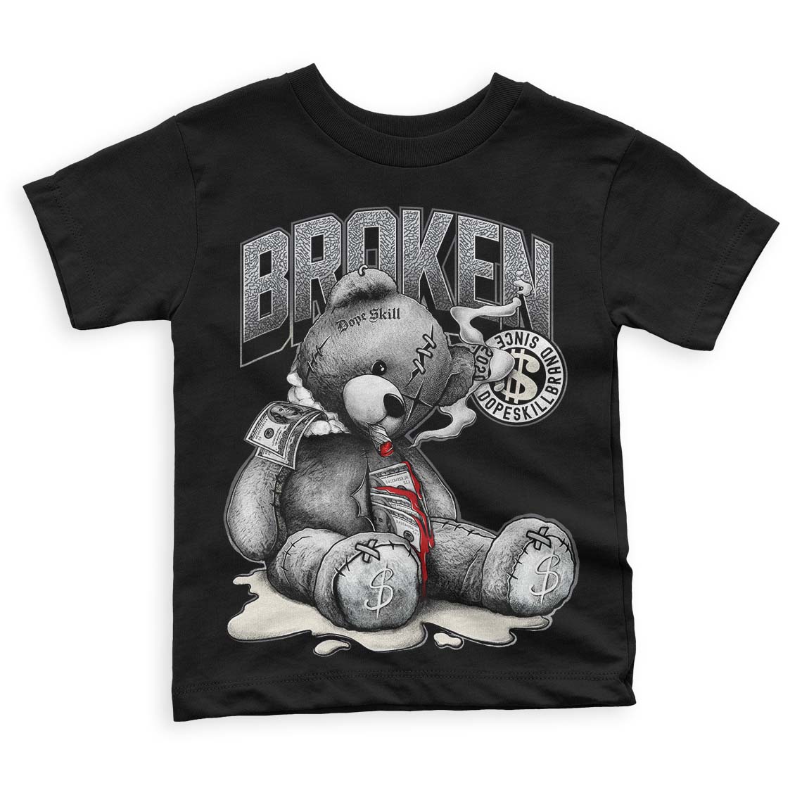 Jordan 1 Retro Low OG Black Cement DopeSkill Toddler Kids T-shirt Sick Bear Graphic Streetwear - Black