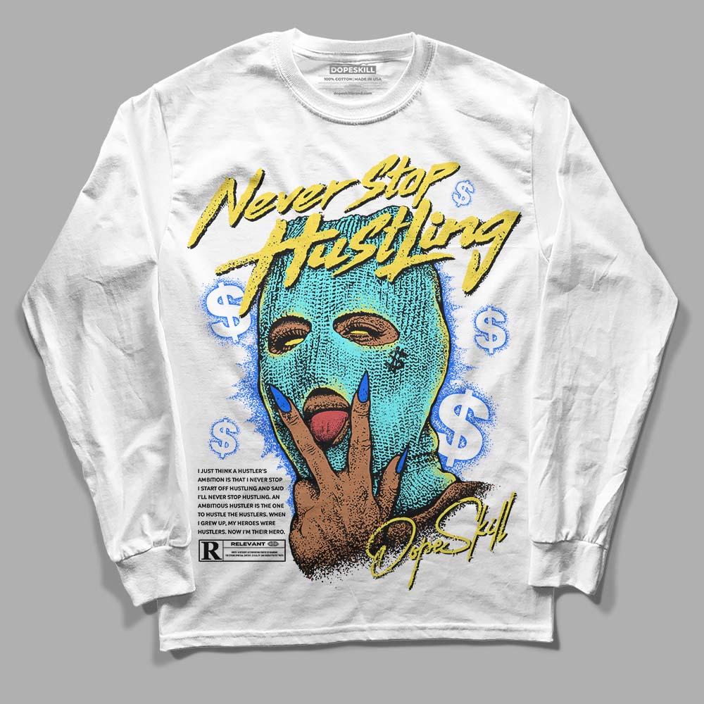 Jordan 5 Aqua DopeSkill Long Sleeve T-Shirt Never Stop Hustling Graphic Streetwear - White 