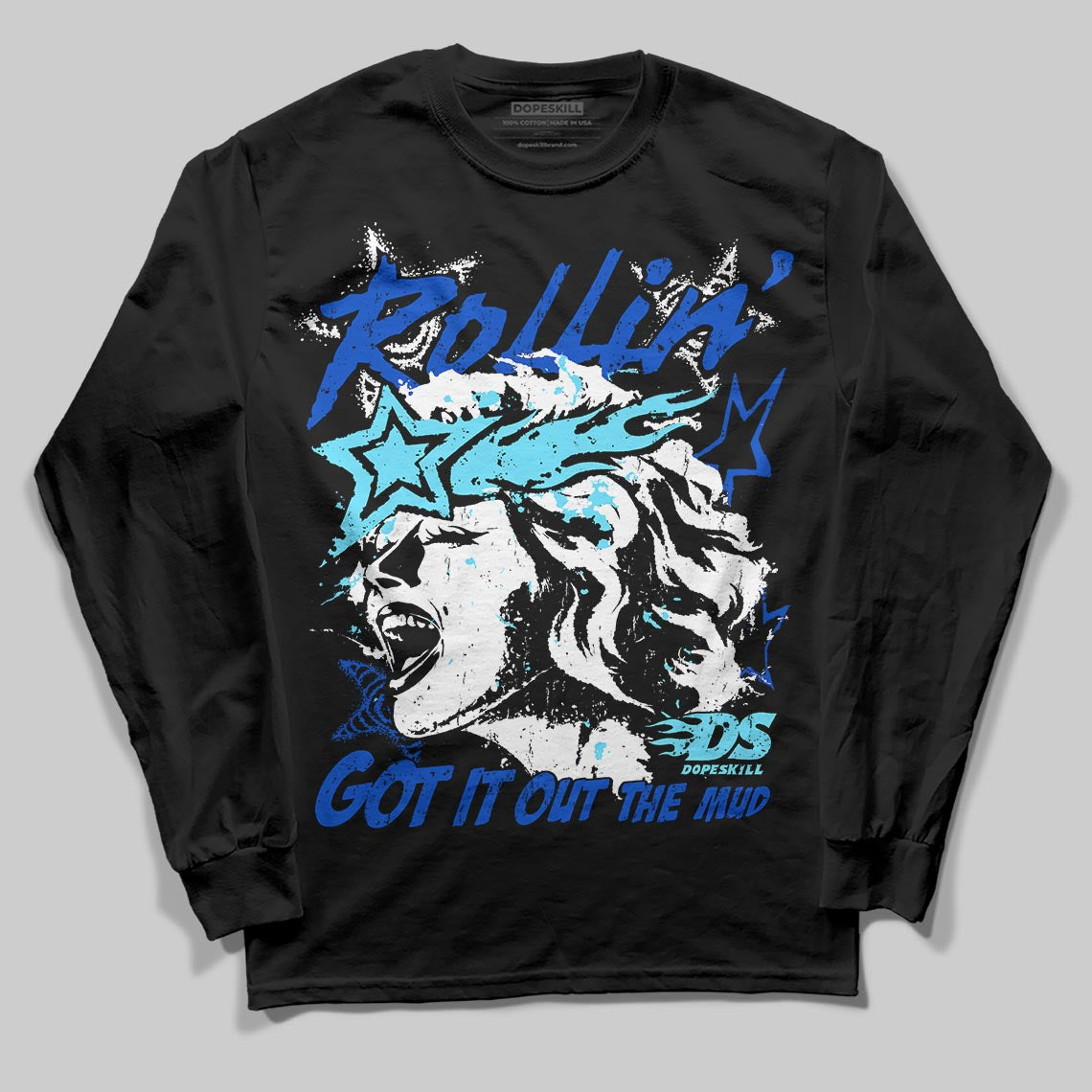 Royal Blue Sneakers DopeSkill Long Sleeve T-Shirt Got It Out The Mud Graphic Streetwear - Black