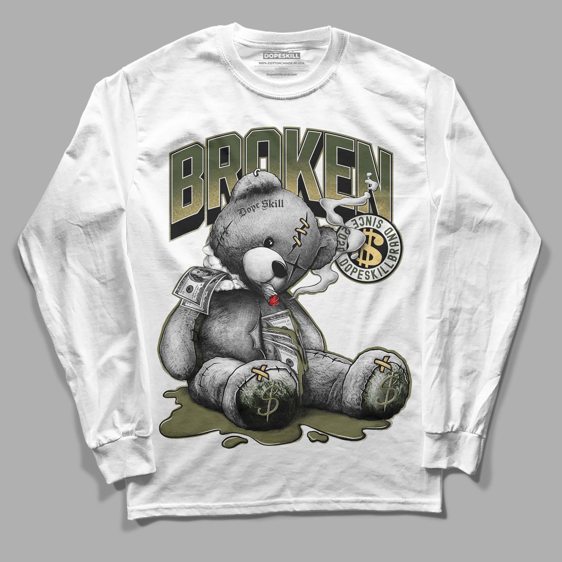 Jordan 4 Retro SE Craft Medium Olive DopeSkill Long Sleeve T-Shirt Sick Bear Graphic Streetwear - White