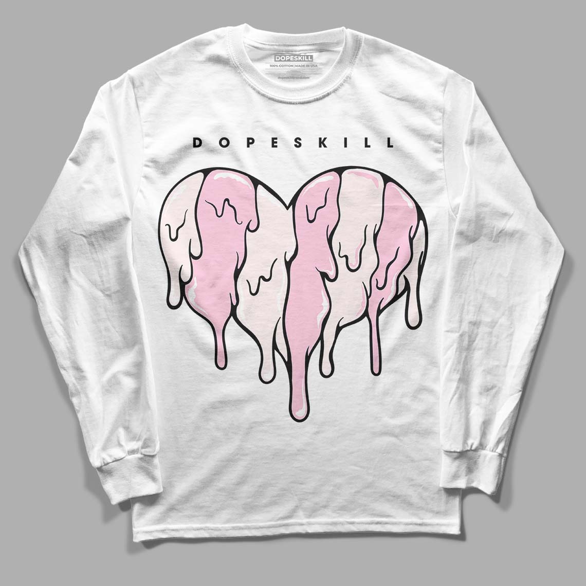 Dunk Low LX Pink Foam DopeSkill Long Sleeve T-Shirt Slime Drip Heart Graphic Streetwear - White