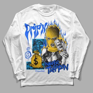 Royal Blue Sneakers DopeSkill Long Sleeve T-Shirt Drip'n Never Tripp'n Graphic Streetwear - White