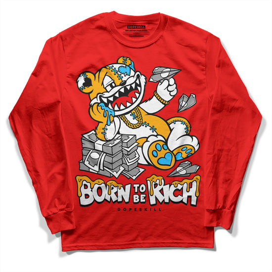 Red Sneakers DopeSkill Red Long Sleeve T-Shirt Born To Be Rich Graphic Streetwear