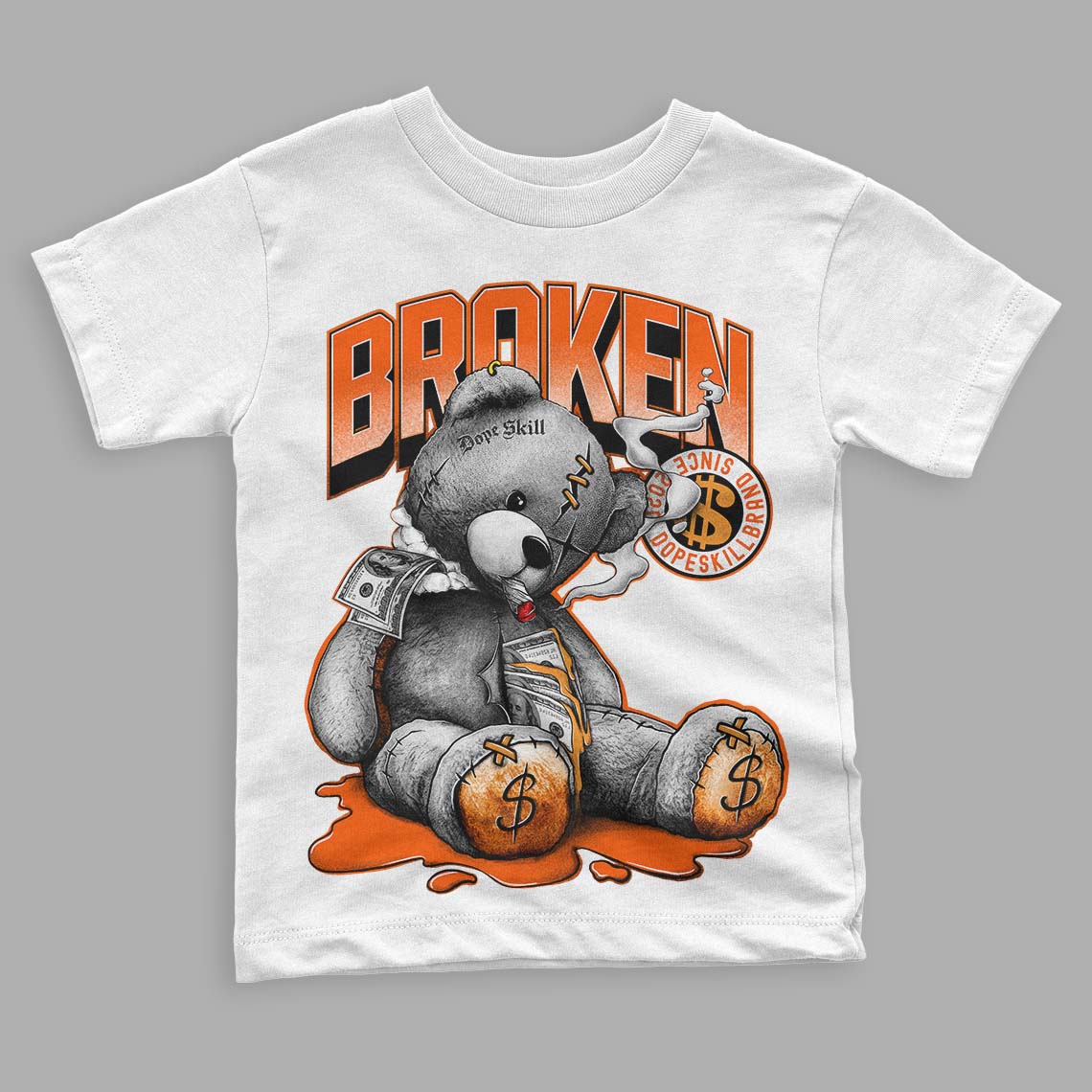 Jordan 12 Retro Brilliant Orange DopeSkill Toddler Kids T-shirt Sick Bear Graphic Streetwear - White