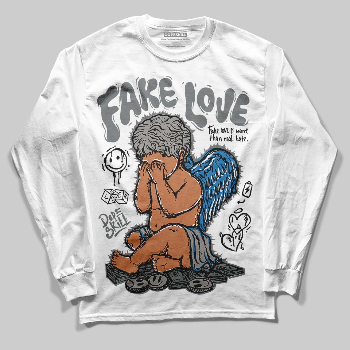 Jordan 9 Cool Grey DopeSkill Long Sleeve T-Shirt False Love Graphic Streetwear - White