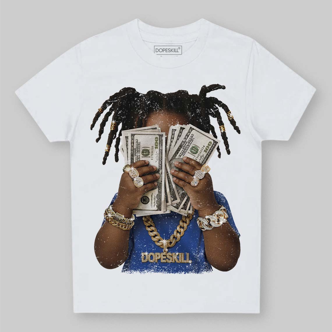 Royal Blue Sneakers DopeSkill Toddler Kids T-shirt Rich Youth Graphic Streetwear  - White