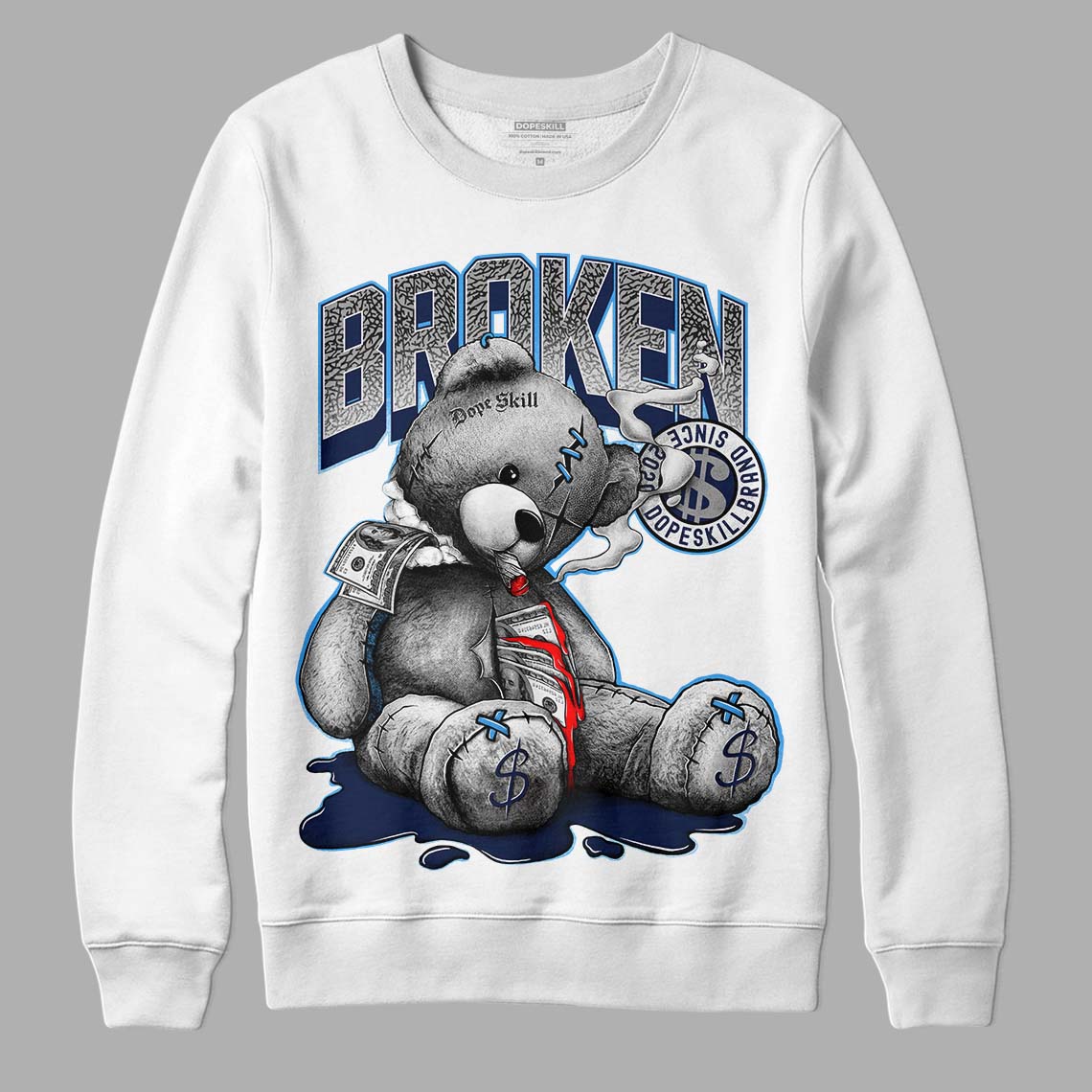 Jordan 3 "Midnight Navy" DopeSkill Sweatshirt Sick Bear Graphic Streetwear - White 