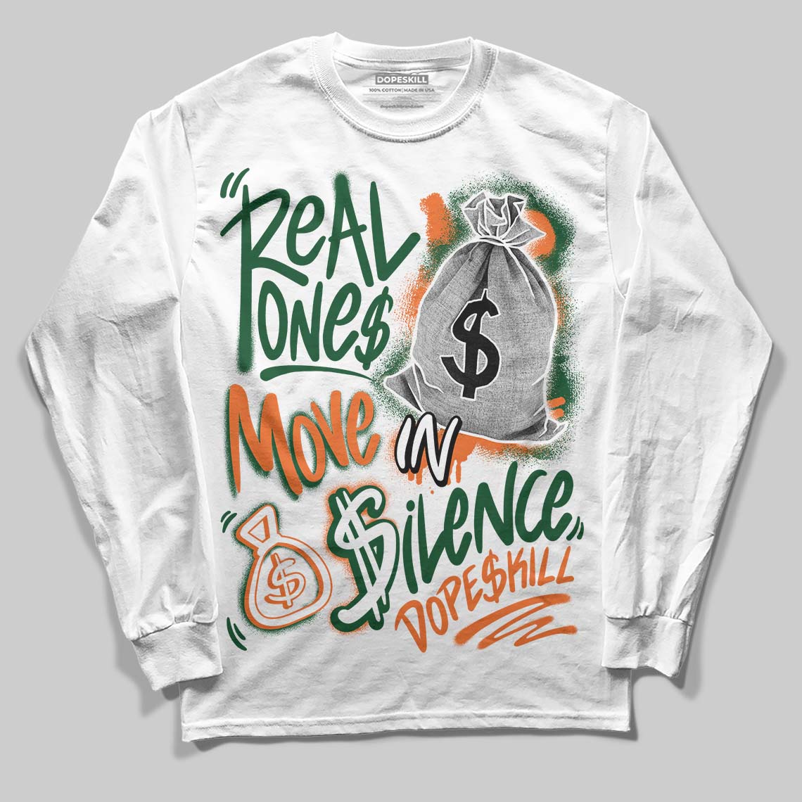 SoleFly x Air Jordan 3 “Fruits Of Our Labor” DopeSkill Long Sleeve T-Shirt Real Ones Move In Silence Graphic Streetwear - White