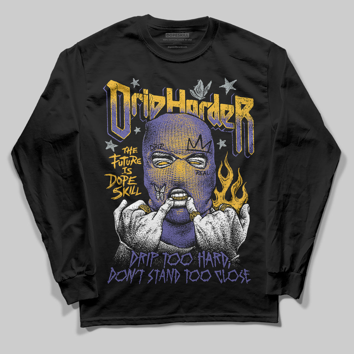Jordan 4 Retro Lakers DopeSkill Long Sleeve T-Shirt Drip Harder Graphic Streetwear - Black
